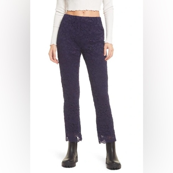 Free People Pants - Free People WILD LACES PULL-ON CROP FLARE PANTS IN DISCO INDIGO